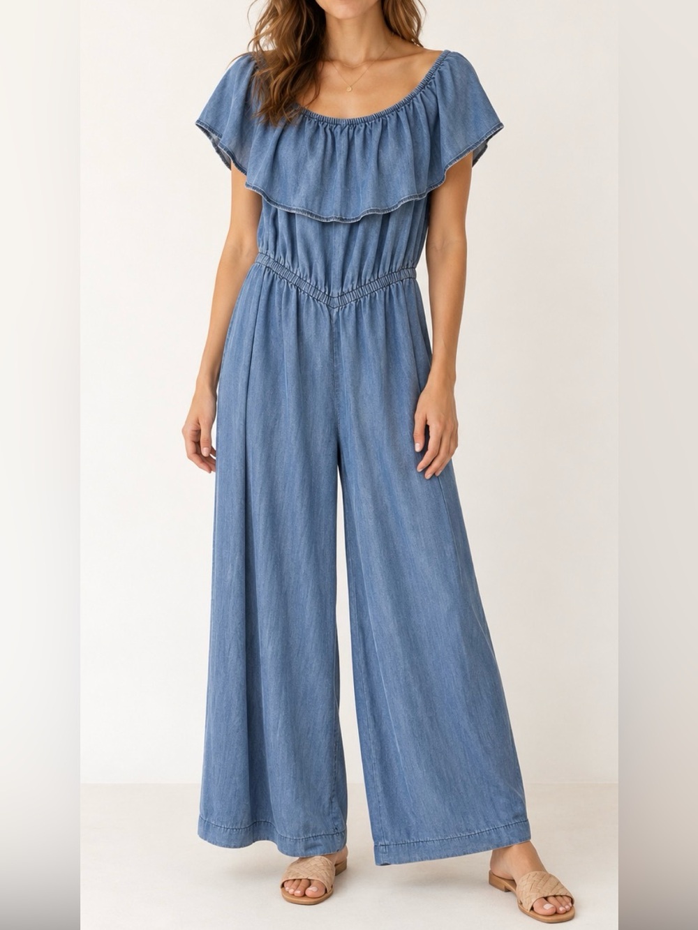 Denim Blue Off-Shoulder Jumpsuit
